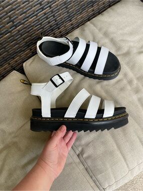 Dr. Martens White Blaire Platform Strappy Sandals